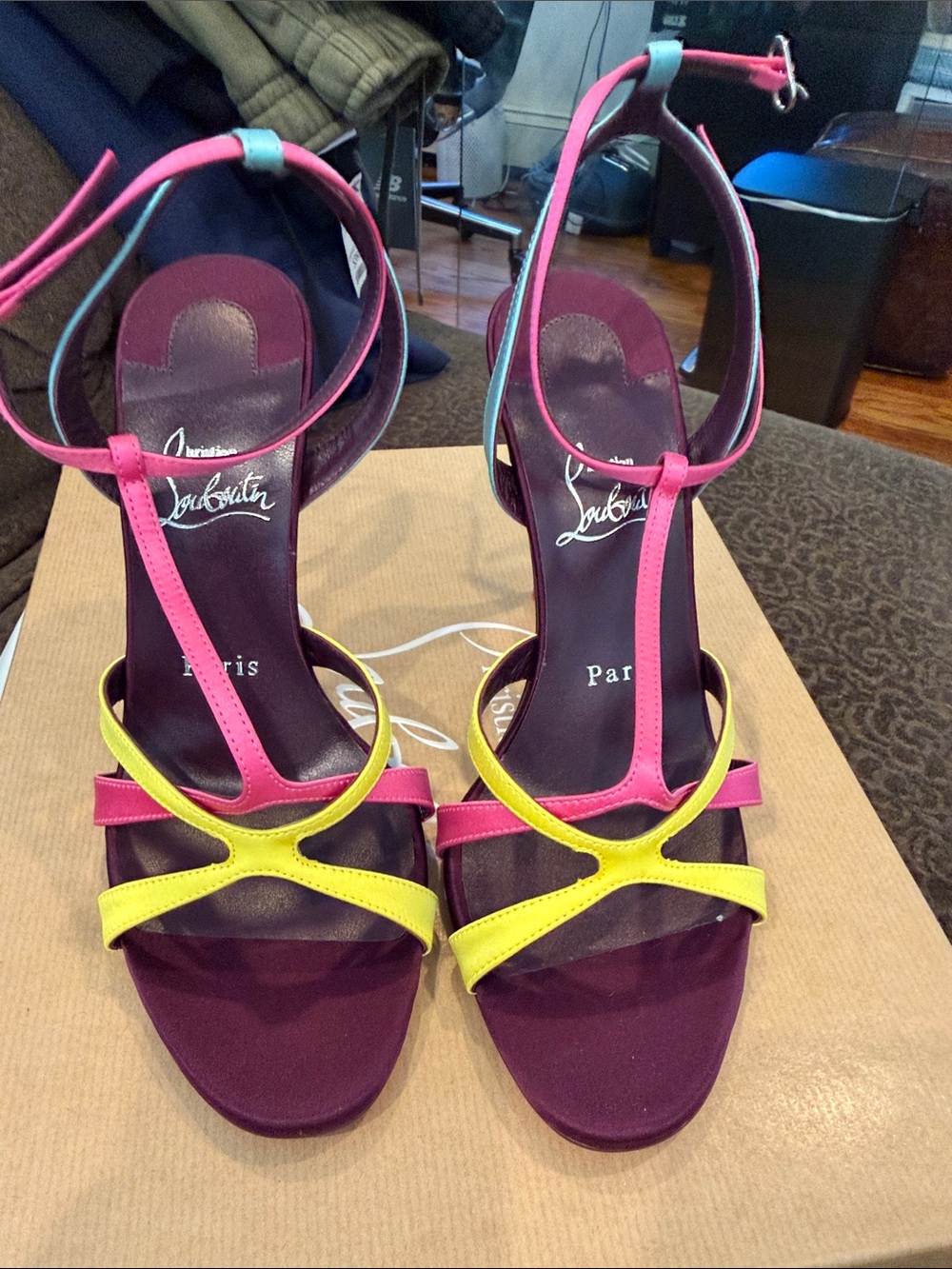 Christian Louboutin Women's Colorblock Strappy Sandals - Pink, Yellow & Purple